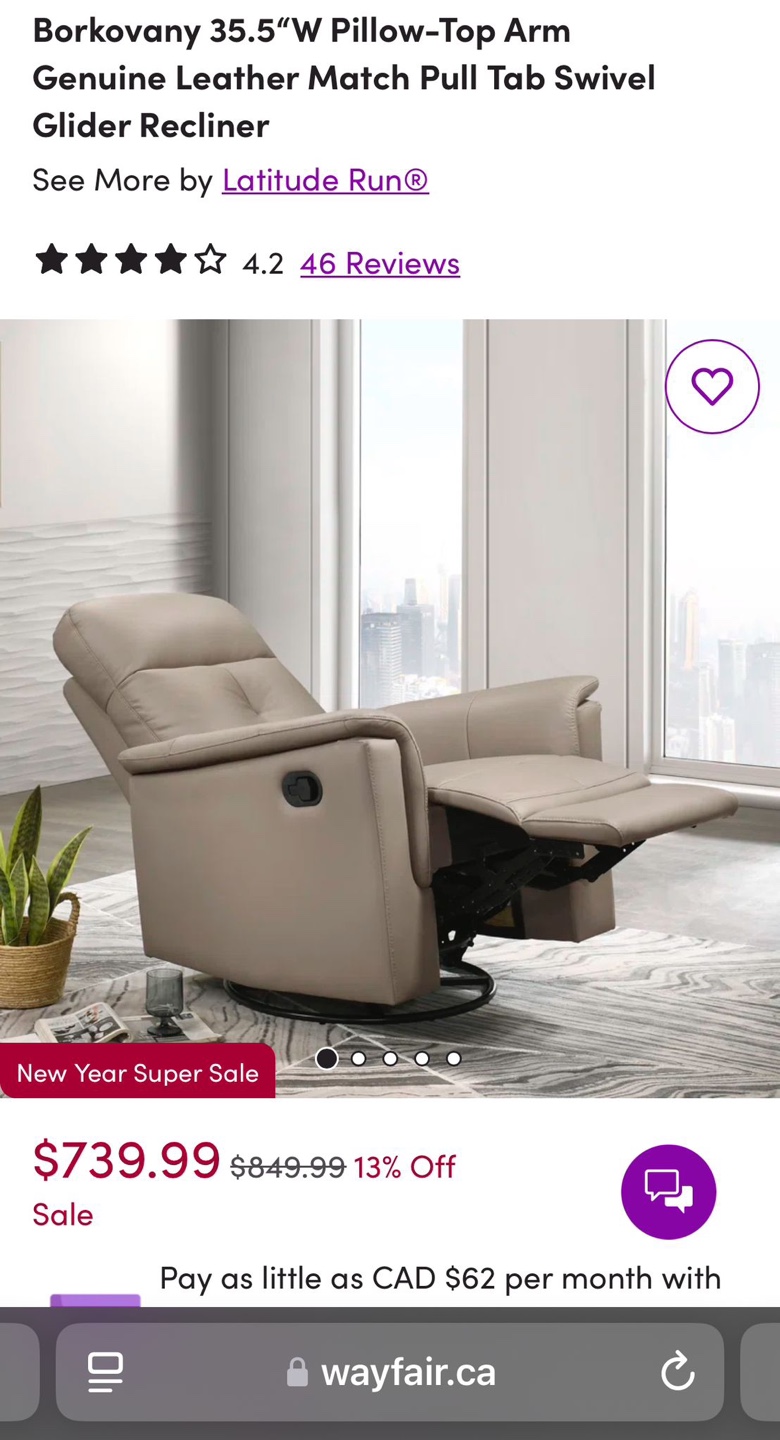 Borkovany 35.5"W Pillow-Top Arm Genuine Leather Recliner - photo 4
