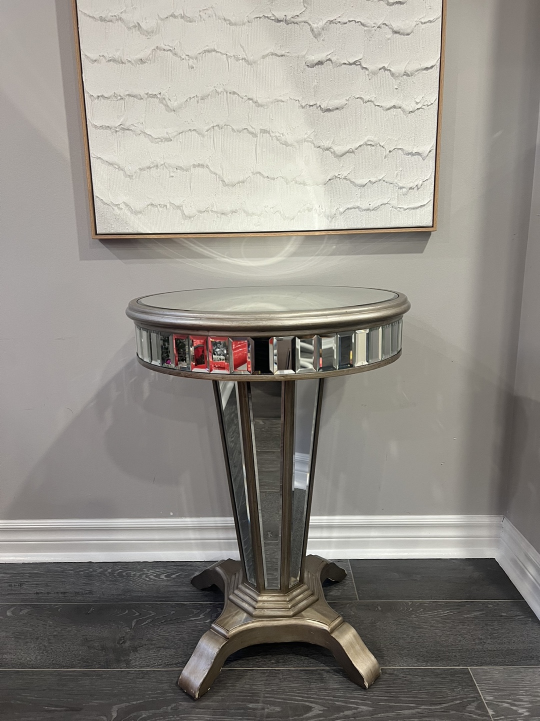 Glam Mirrored Side Table / Pedestal Accent Table