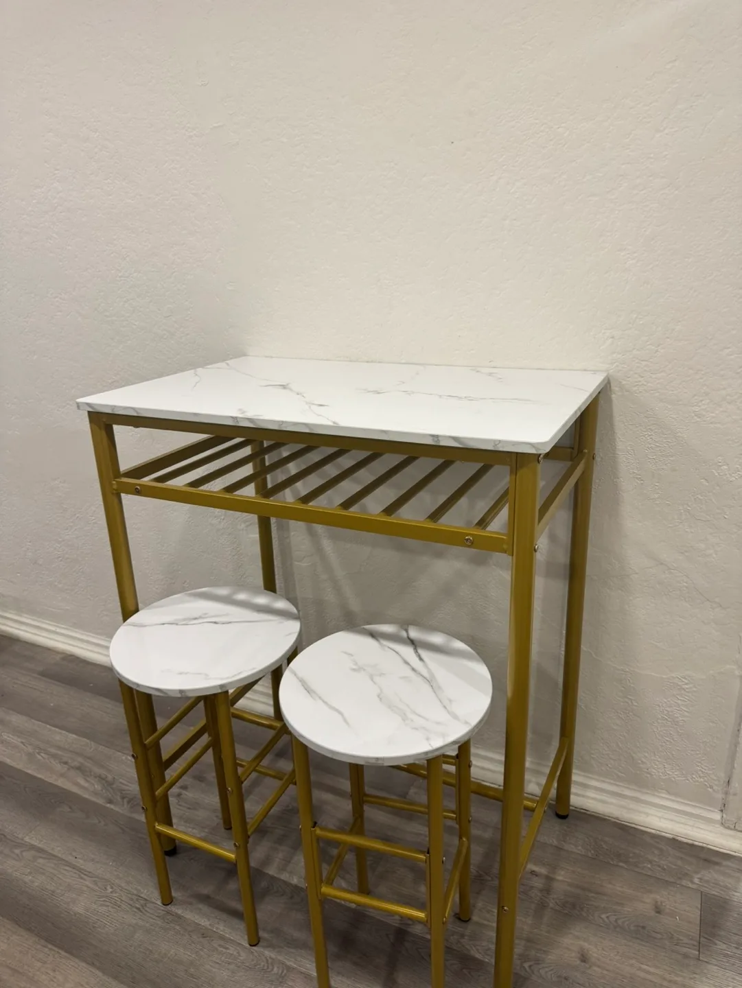 Gold and White Marble Pub Table Set thumbnail