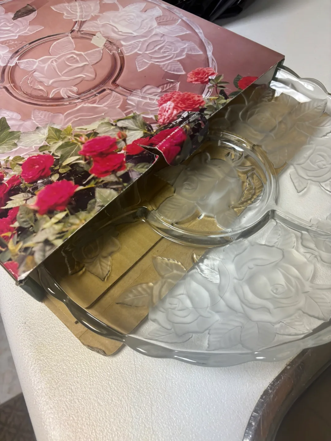Vintage Glass Rose Serving Platter image indicator(3)
