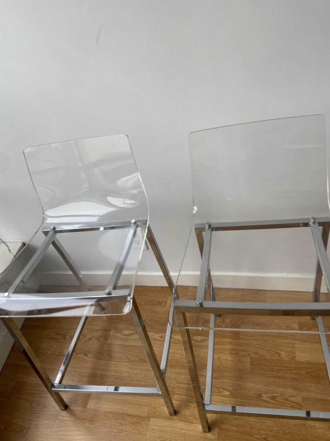 Pair of Acrylic and Chrome Bar Stools