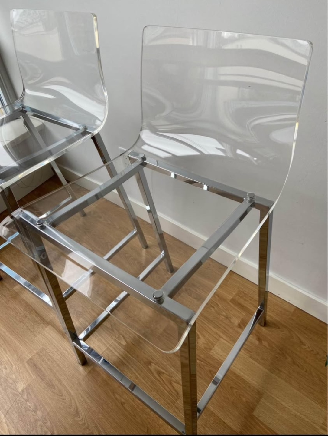 Pair of Acrylic and Chrome Bar Stools - photo 3