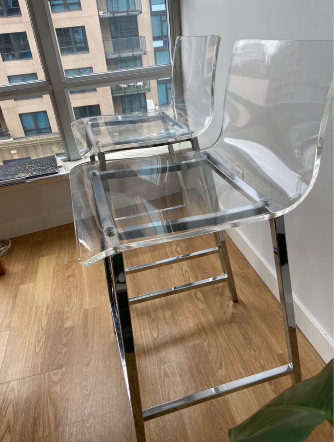 Pair of Acrylic and Chrome Bar Stools - photo 2