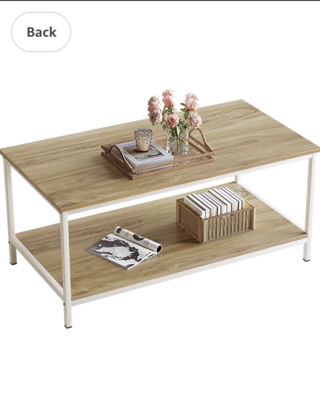 Wood Coffee Table with White Metal Frame