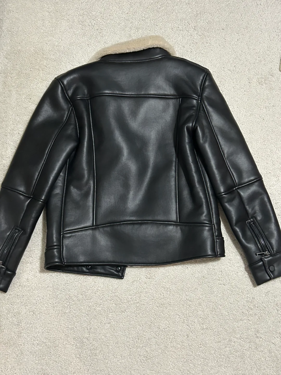 Zara Black Faux Leather Jacket with Sherpa Lining image indicator(2)