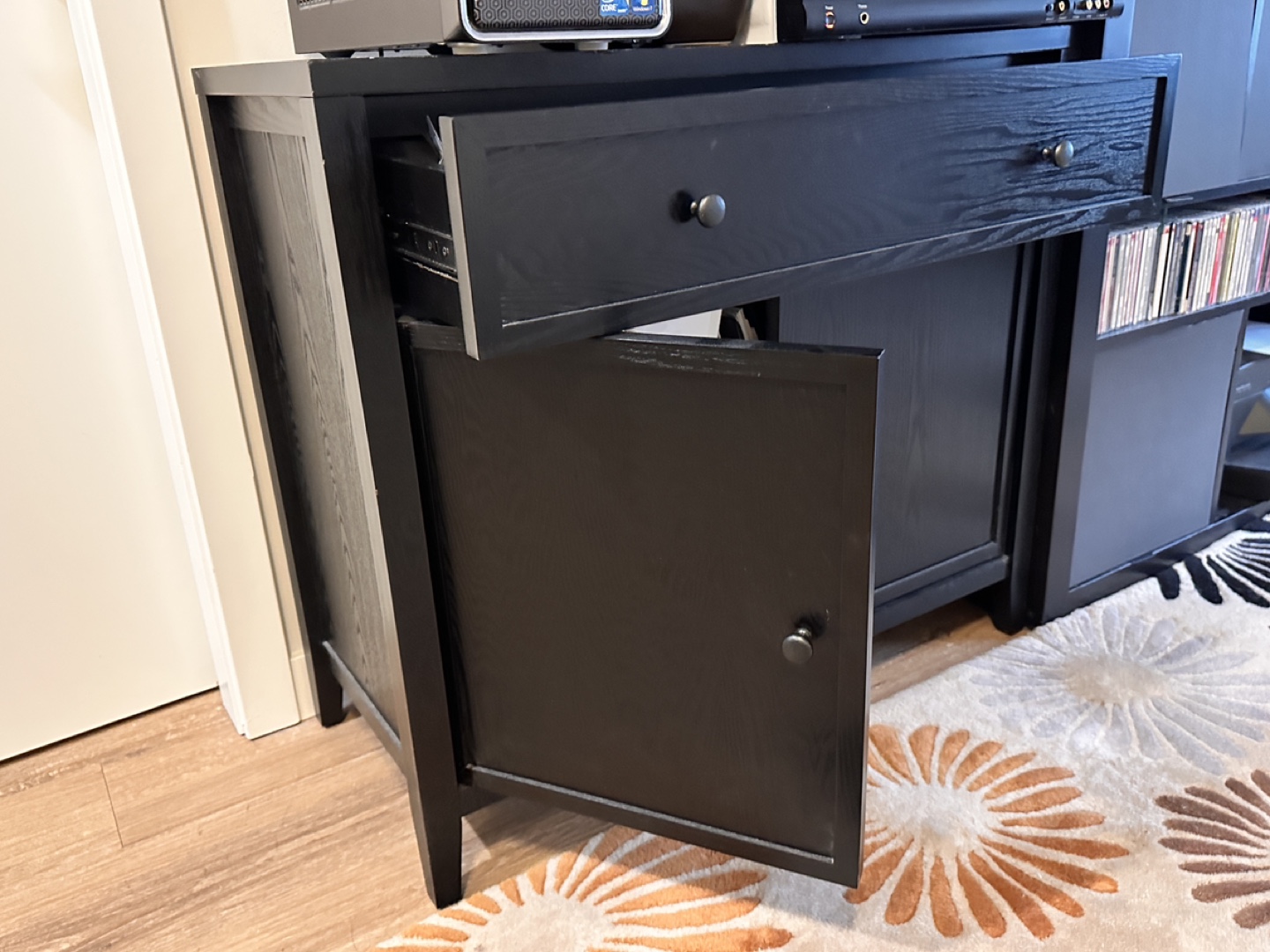 Black Wooden Cabinet with Drawer and Doors - photo 2