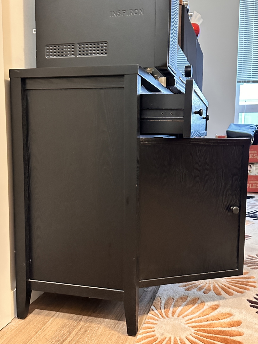 Black Wooden Cabinet with Drawer and Doors - photo 3