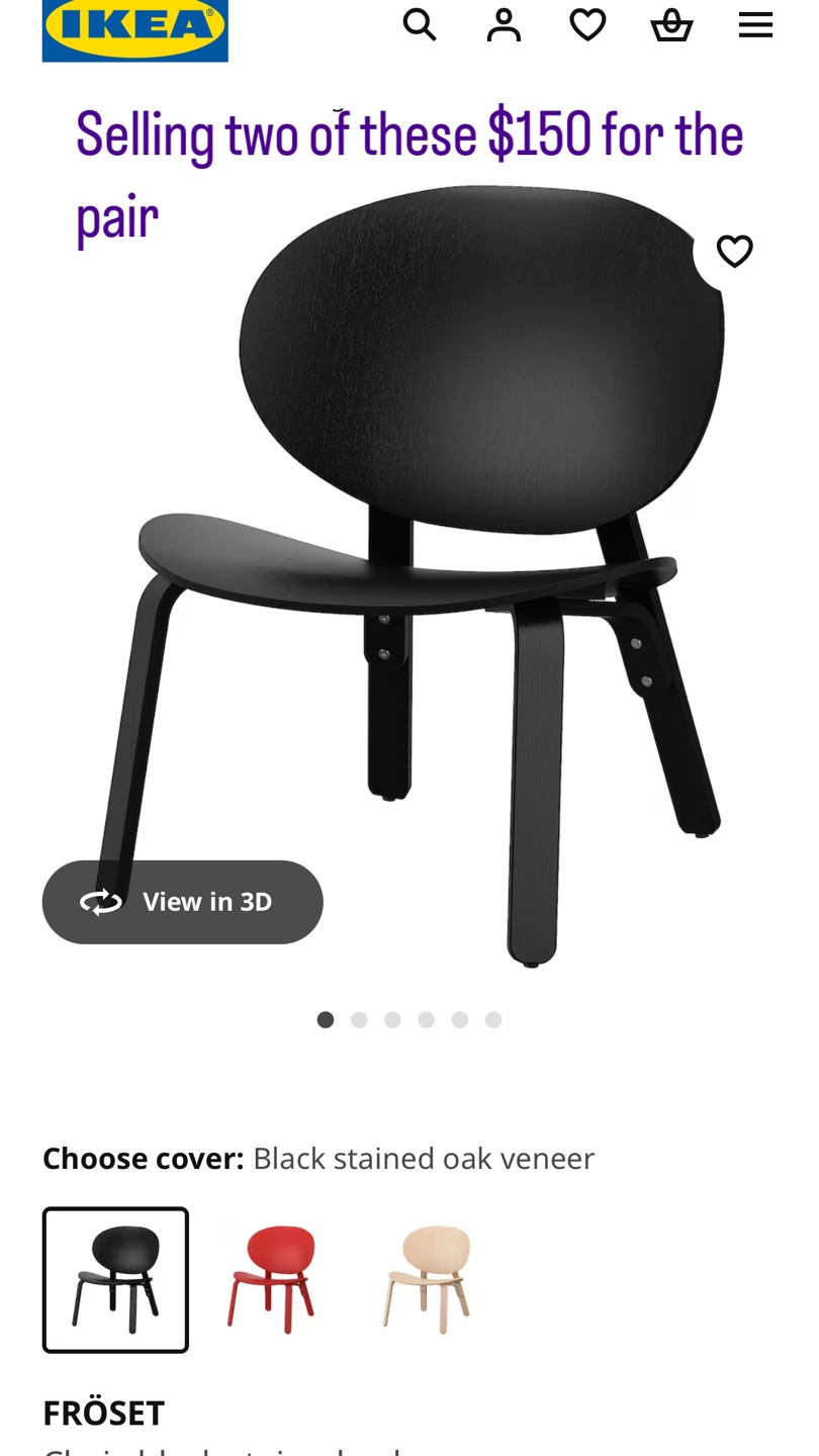 Pair of IKEA FRÖSET Chairs - Black Stained Oak Veneer - photo 2
