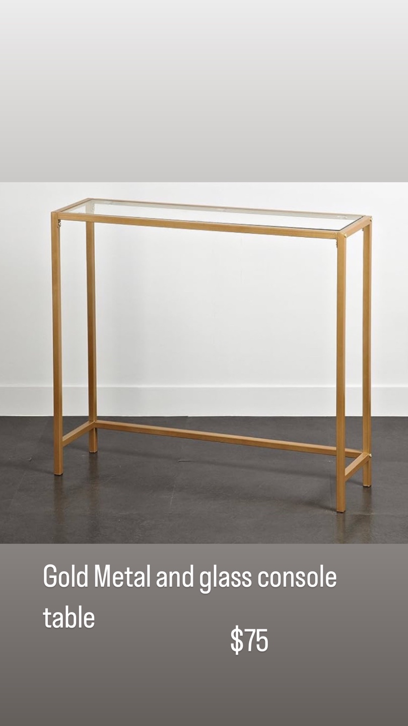 Gold Metal and Glass Console Table