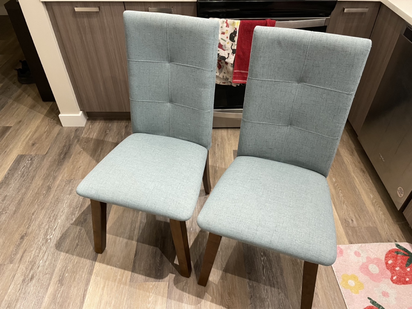Pair of Teal Fabric Dining Chairs