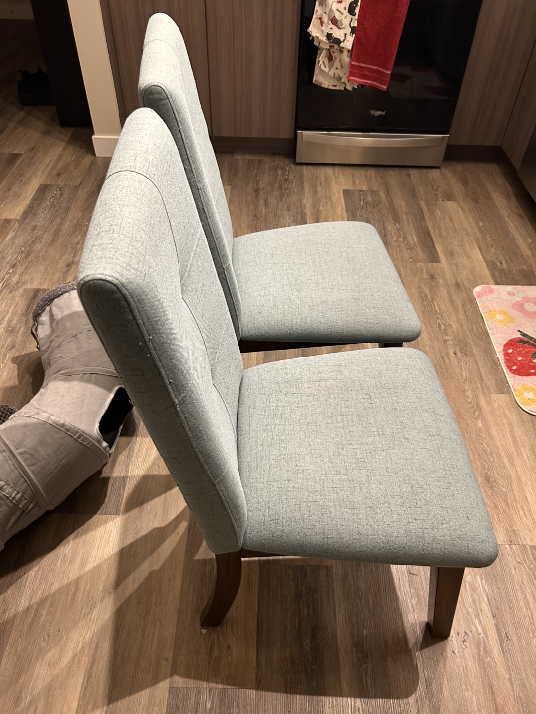 Pair of Teal Fabric Dining Chairs - photo 2