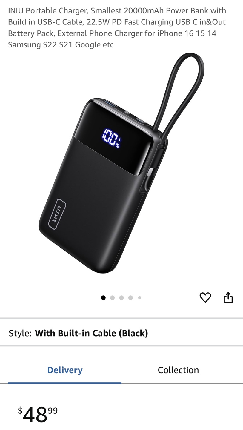 INIU 20000mAh Portable Charger Power Bank- Black