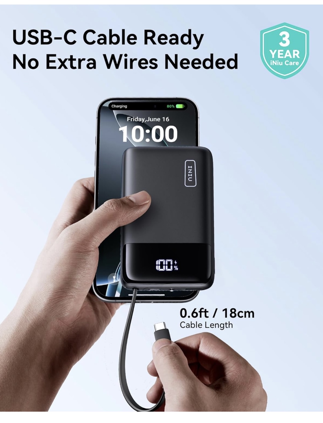 INIU 20000mAh Portable Charger Power Bank- Black - photo 3