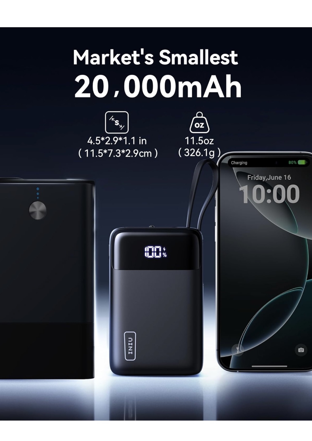 INIU 20000mAh Portable Charger Power Bank- Black - photo 4