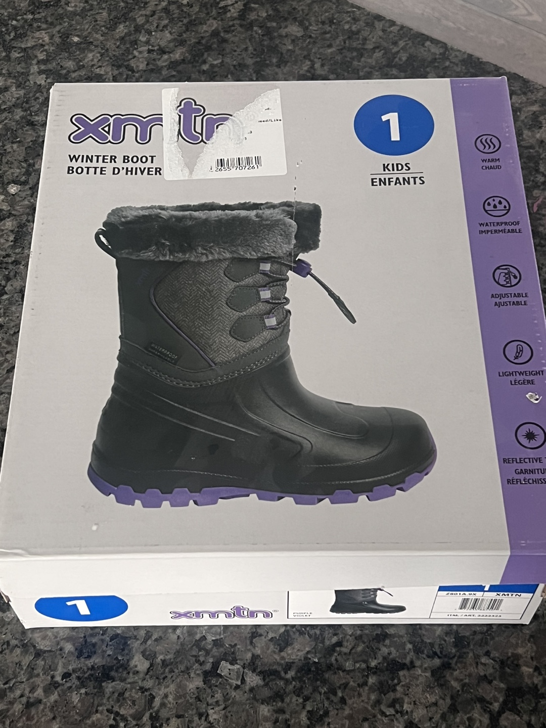XMTN Kids Winter Boots - Size 1 - Purple & Grey
