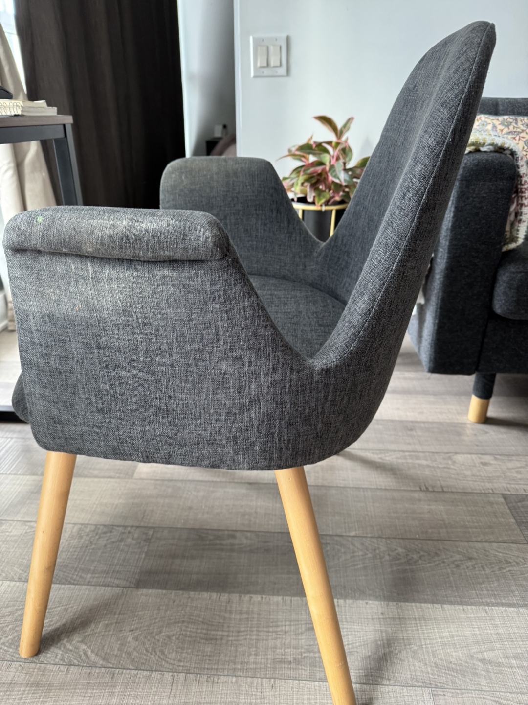 Armchair with Wooden Legs - Dark Grey Fabric