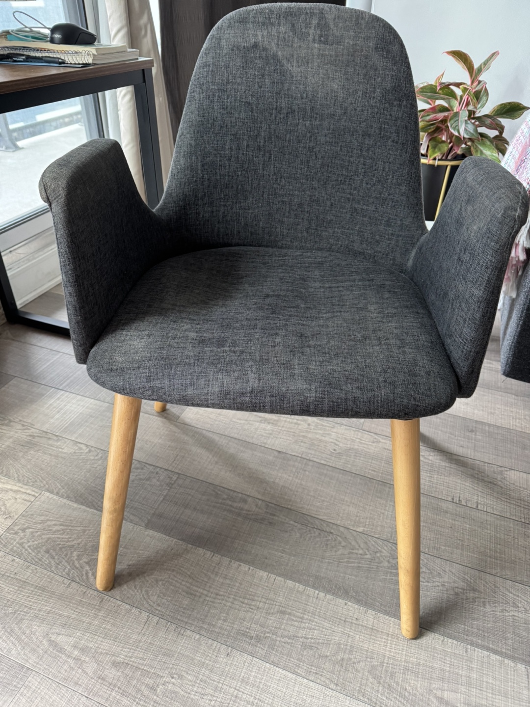 Armchair with Wooden Legs - Dark Grey Fabric - photo 2