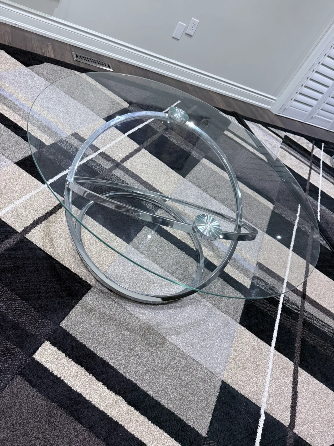 Round Glass Coffee Table with Chrome Frame thumbnail