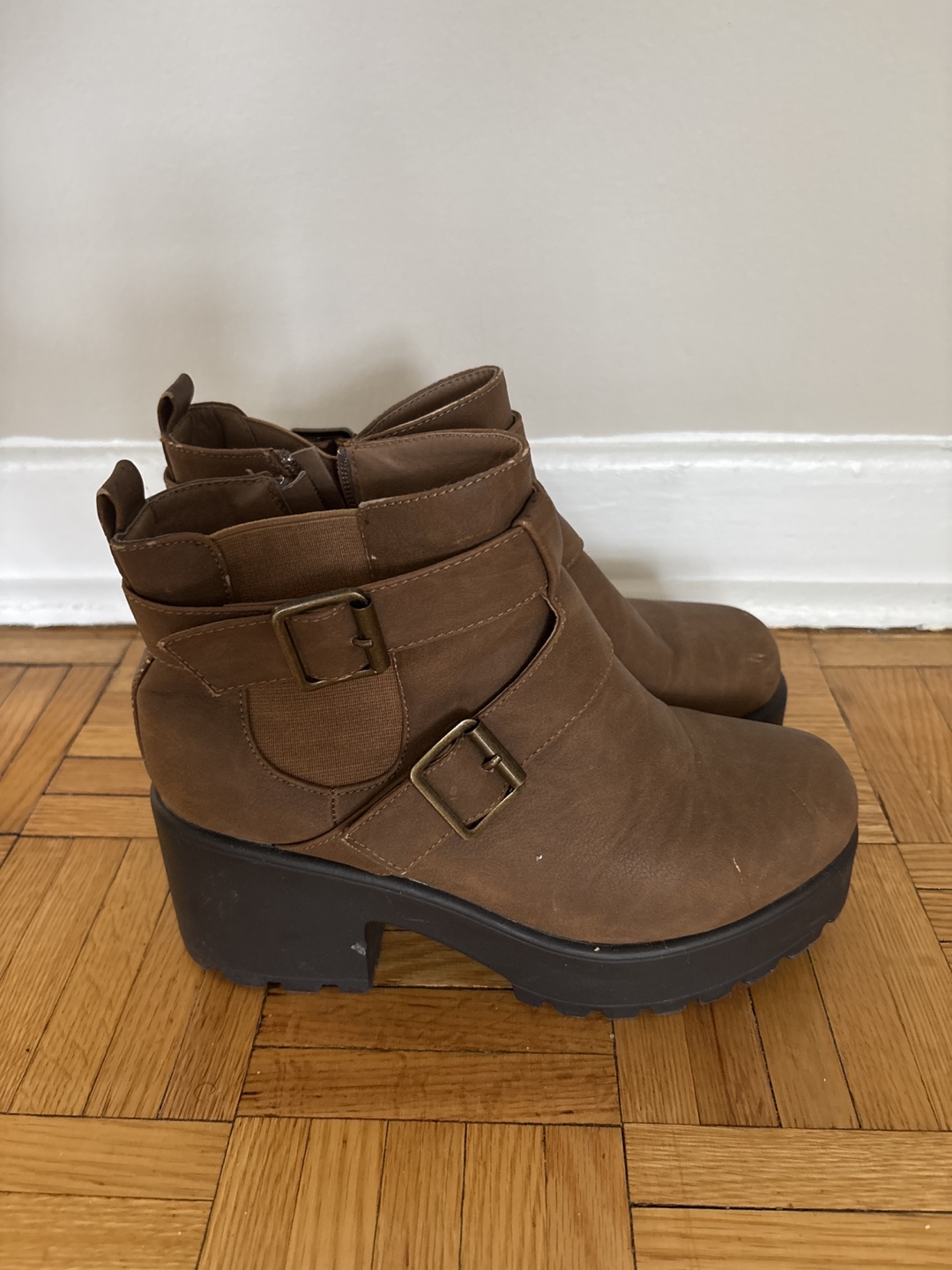 Brown Buckle Ankle Boots