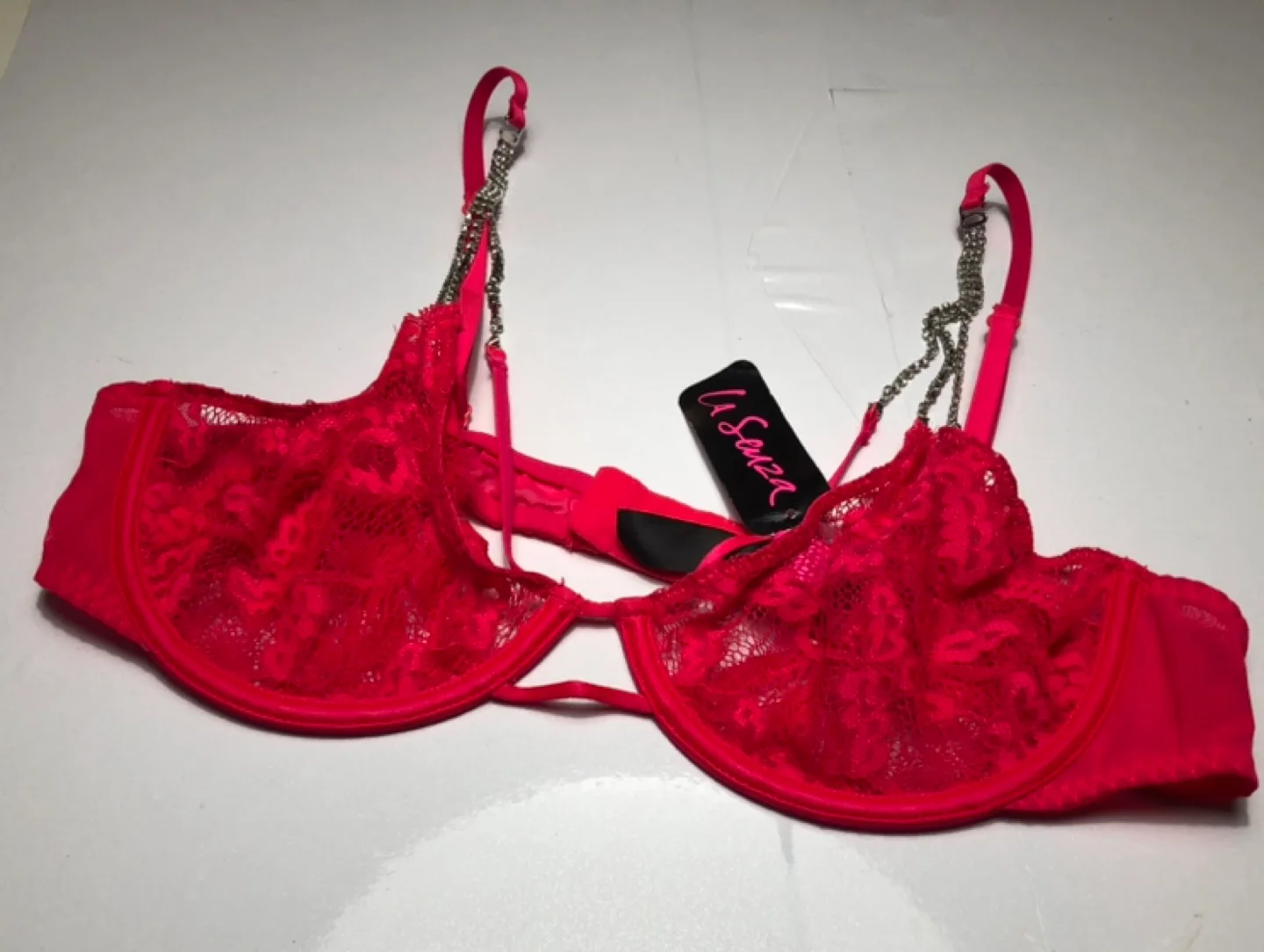 La Senza Red Lace Bralette with Rhinestone Straps image indicator(2)