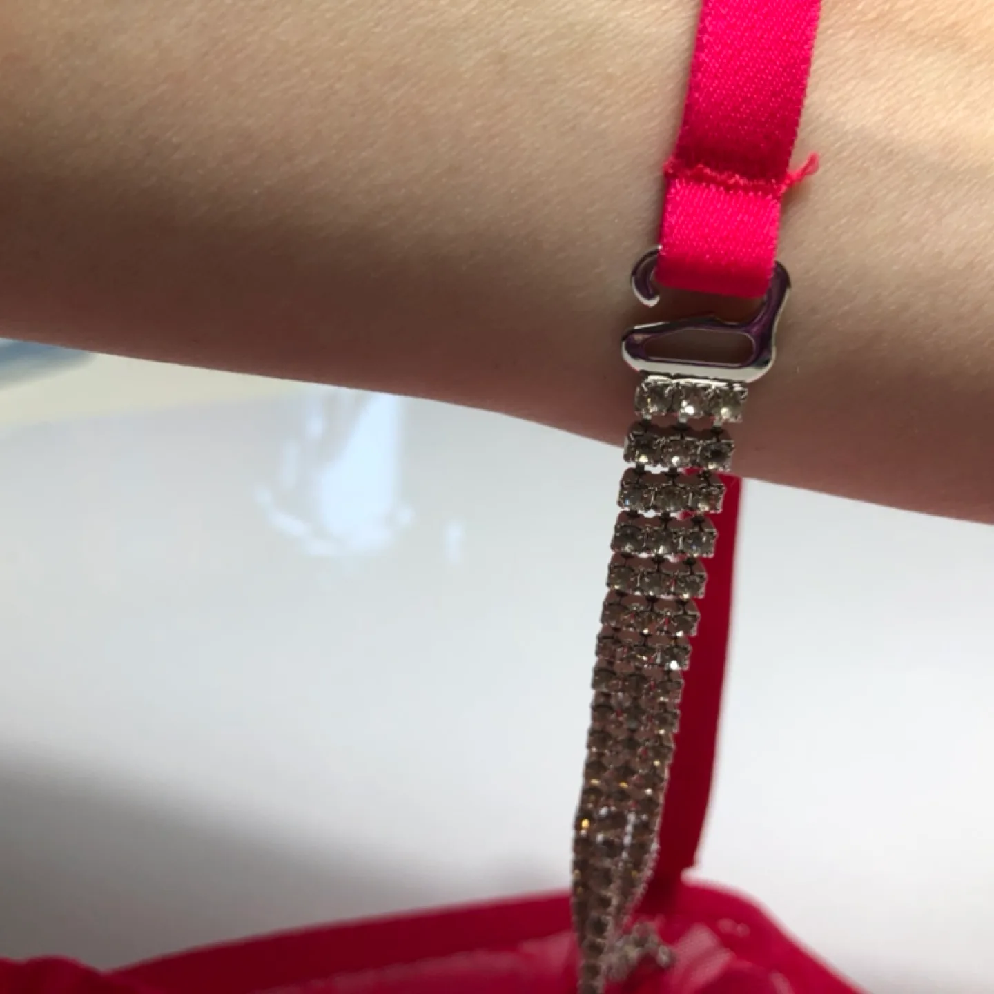 La Senza Red Lace Bralette with Rhinestone Straps image indicator(5)