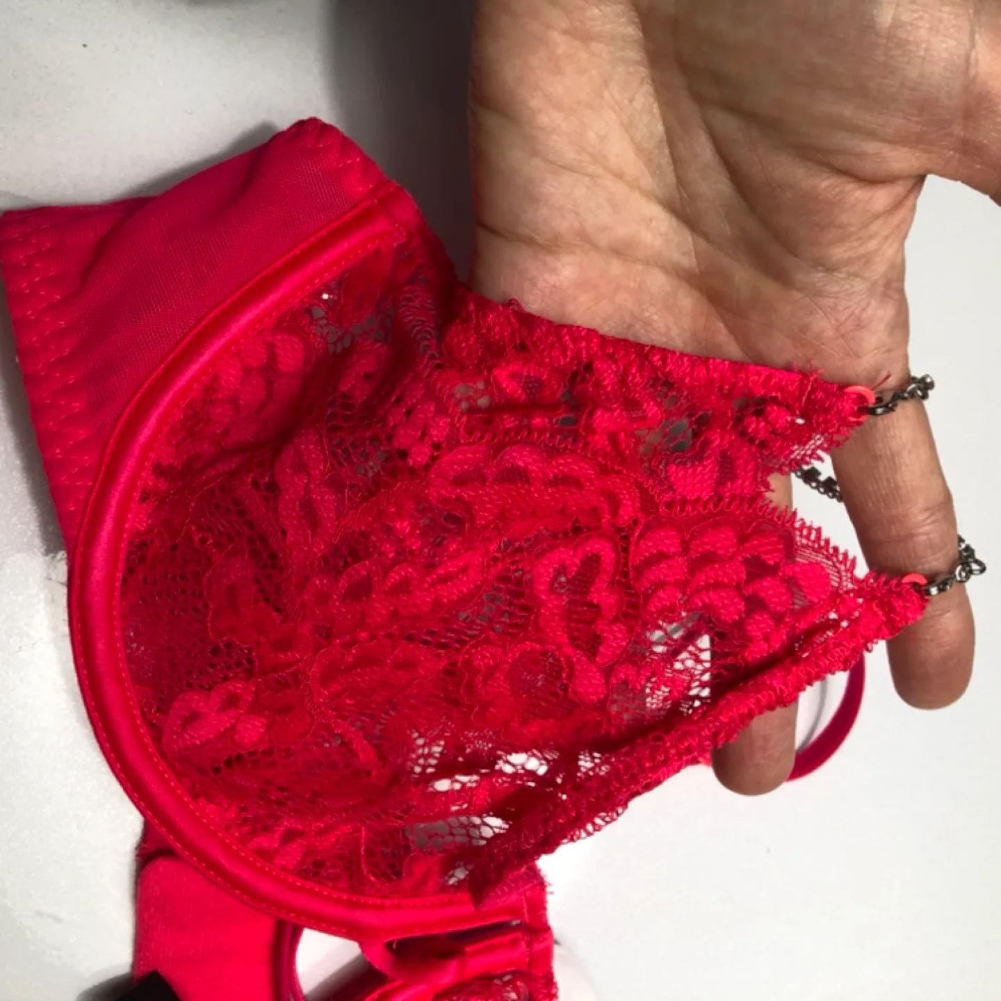 La Senza Red Lace Bralette with Rhinestone Straps image indicator(4)