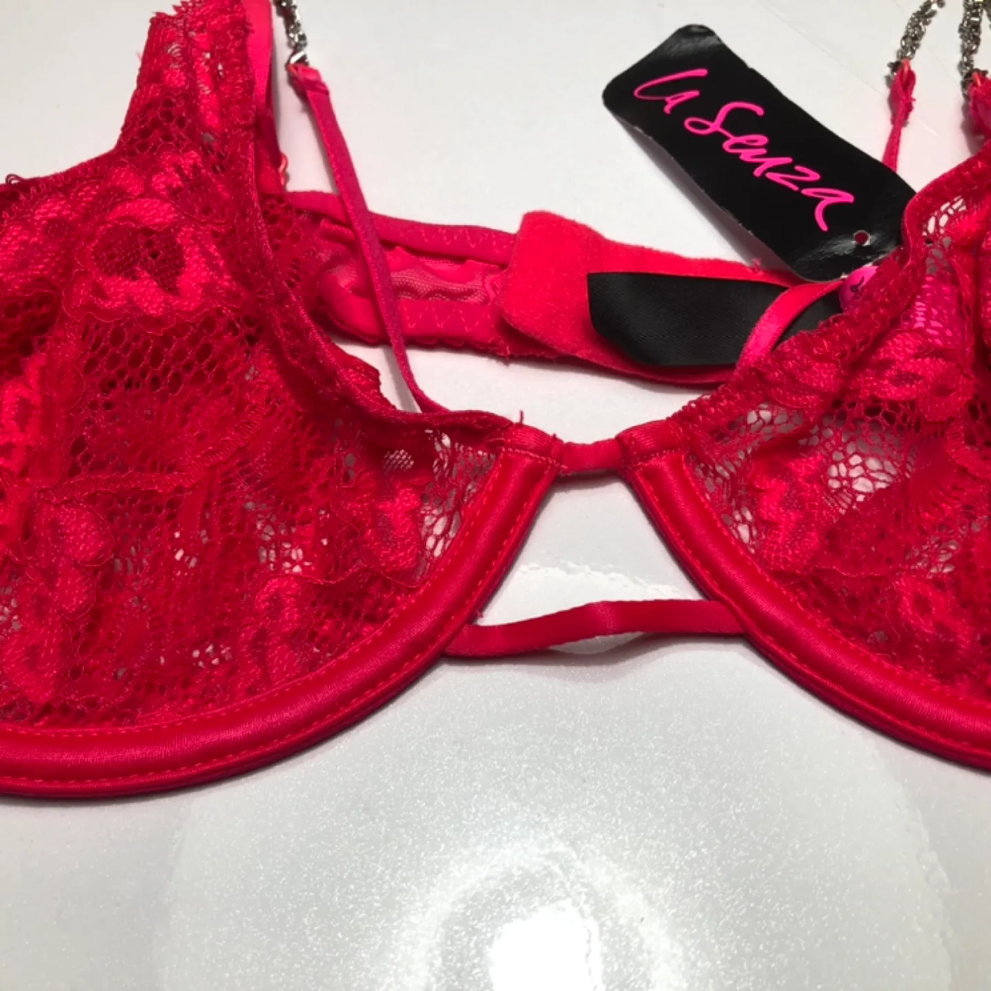 La Senza Red Lace Bralette with Rhinestone Straps image indicator(3)