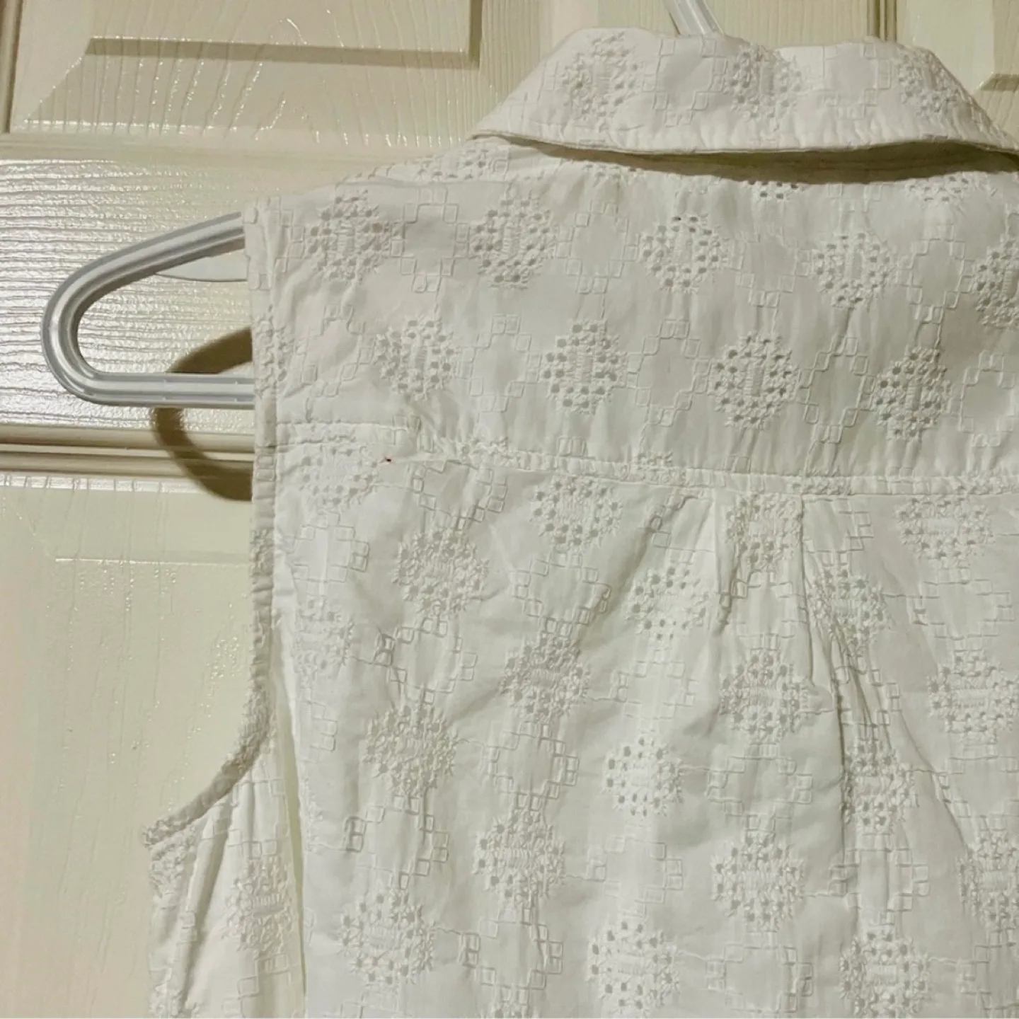 Banana Republic White Fully Lined, Belted Cotton Eyelet Dress image indicator(7)