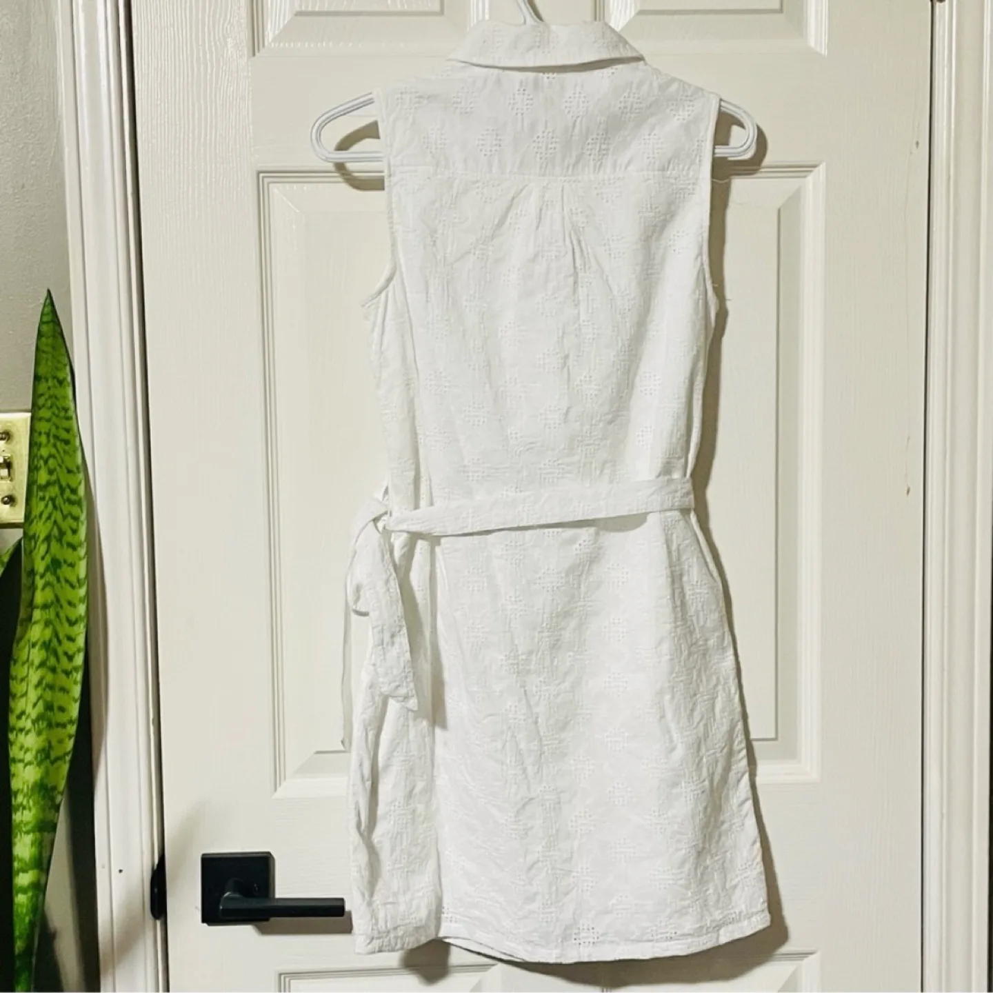 Banana Republic White Fully Lined, Belted Cotton Eyelet Dress image indicator(6)