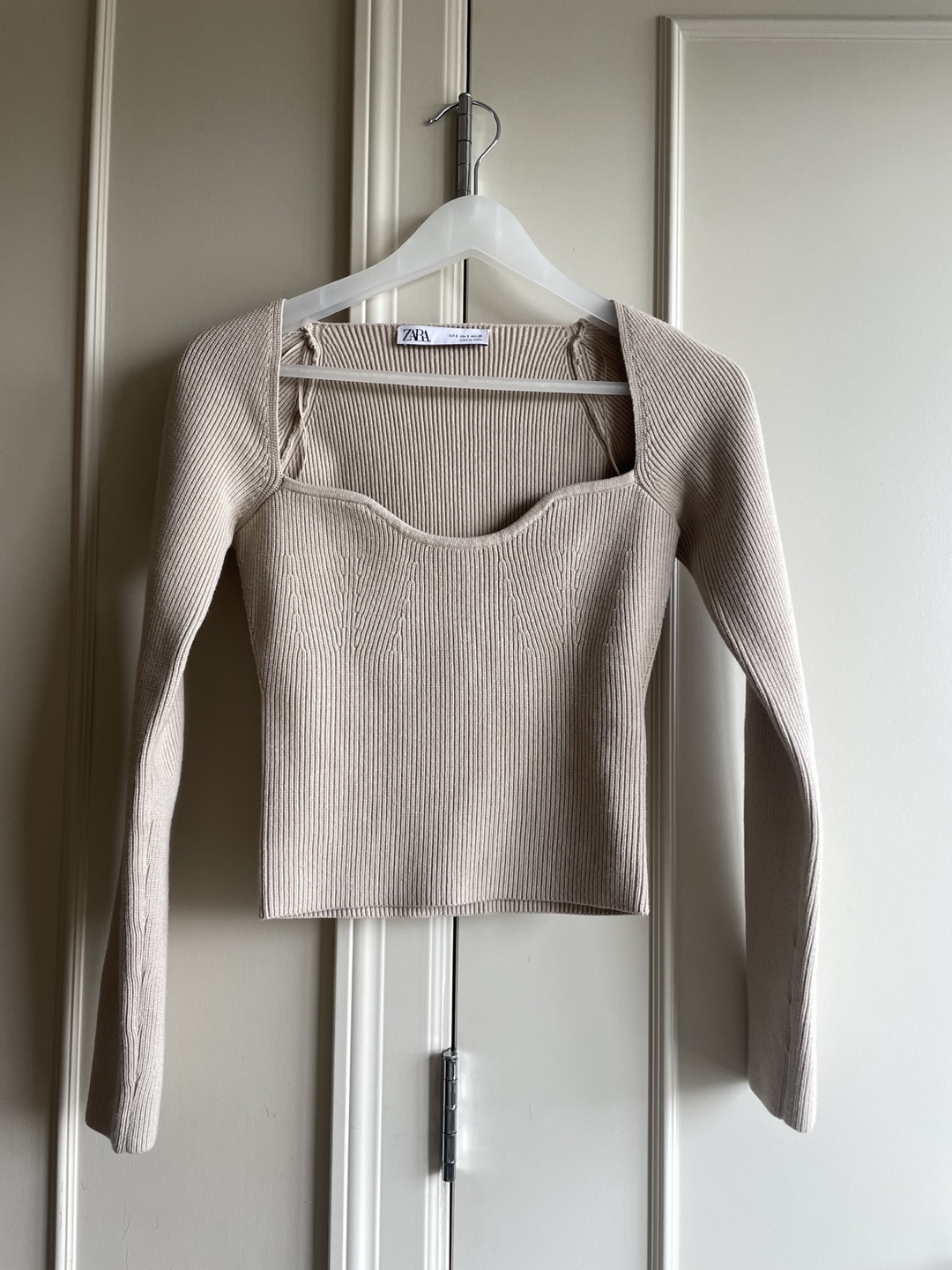 Zara Beige Ribbed Knit Long Sleeve Top- Size Small