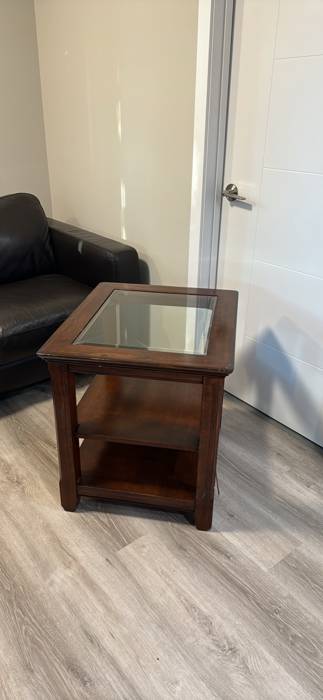 Dark Wood End Table with Glass Top