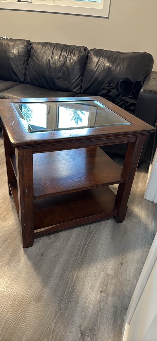 Dark Wood End Table with Glass Top - photo 2