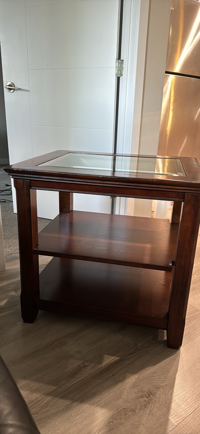 Dark Wood End Table with Glass Top - photo 4