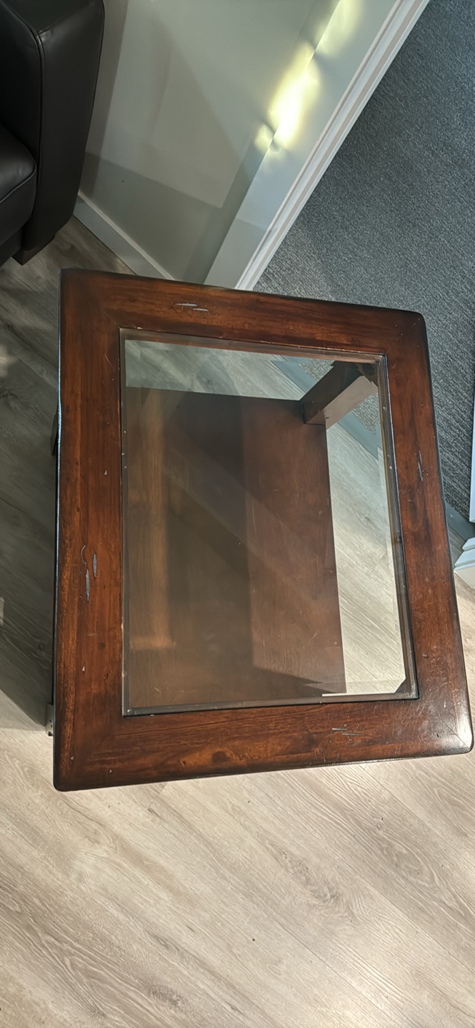 Dark Wood End Table with Glass Top - photo 3