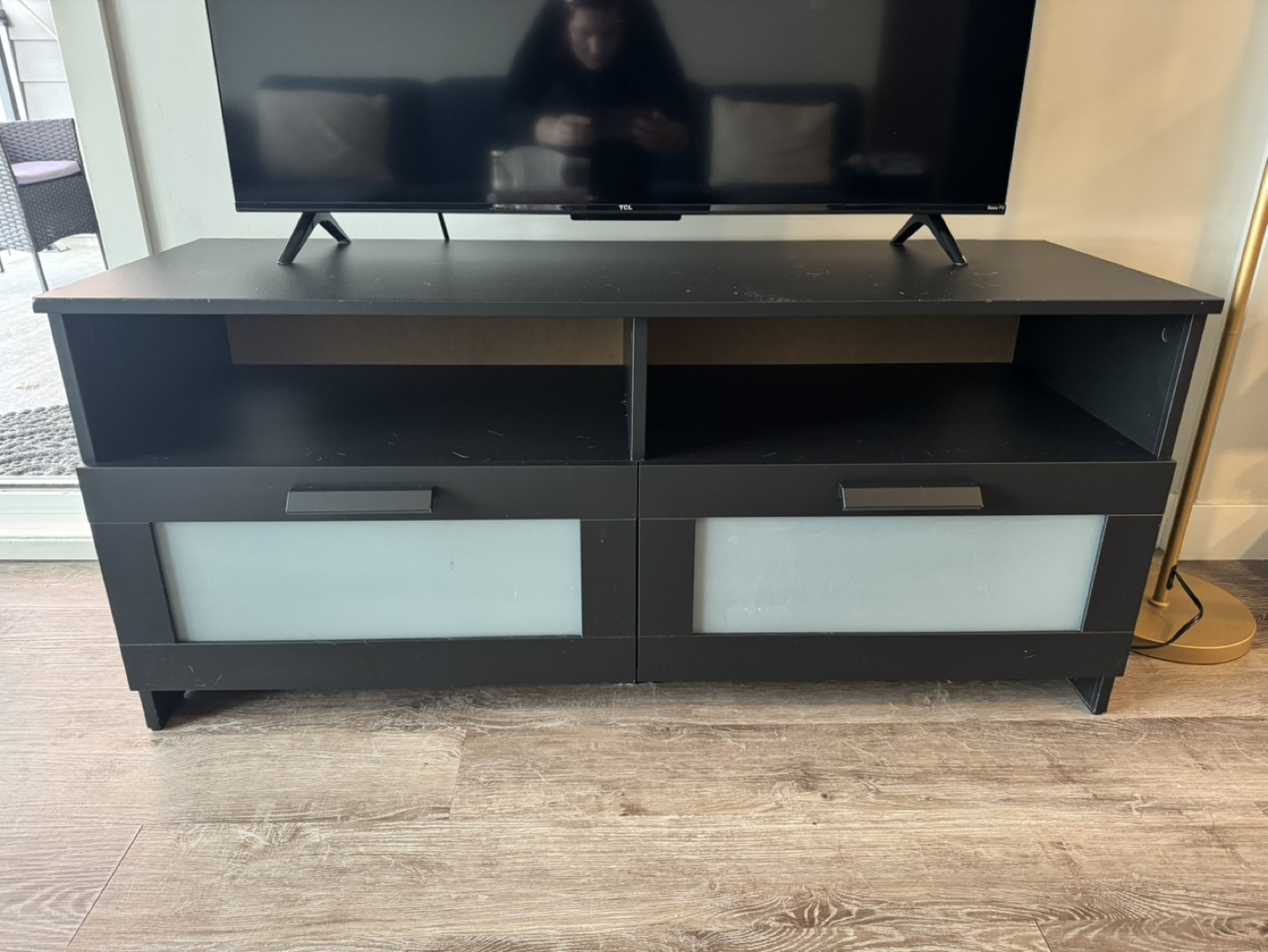 Black TV Stand with Two Drawers