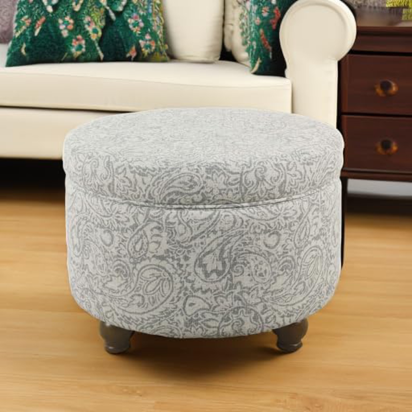 HomePop Round Storage Ottoman, Gray Floral - photo 2