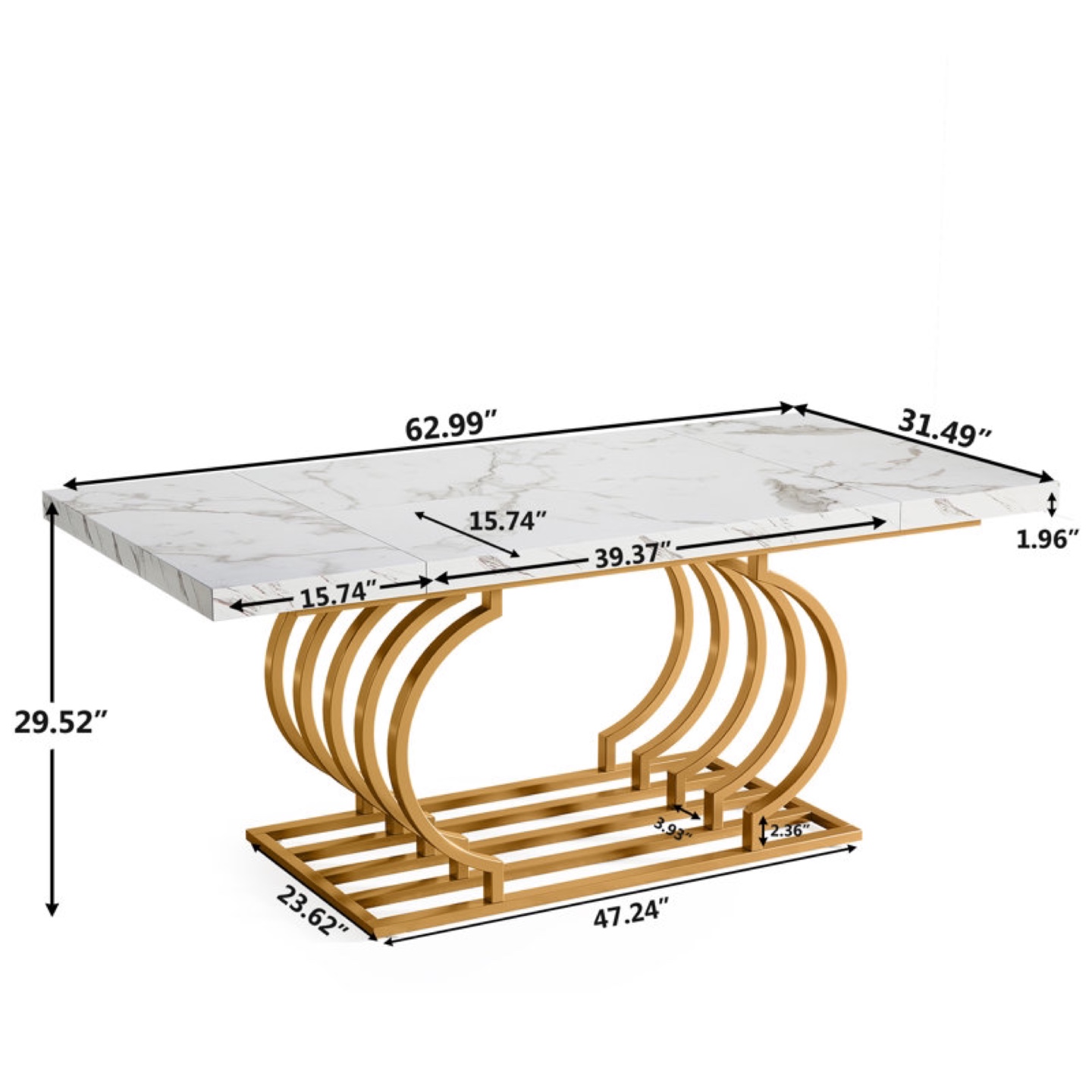Nirel 63" Executive Desk, Gold - Marble Top & Gold Metal Frame - photo 2