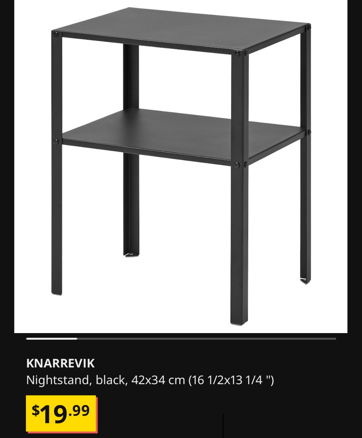KNARREVIK Black Metal Nightstand