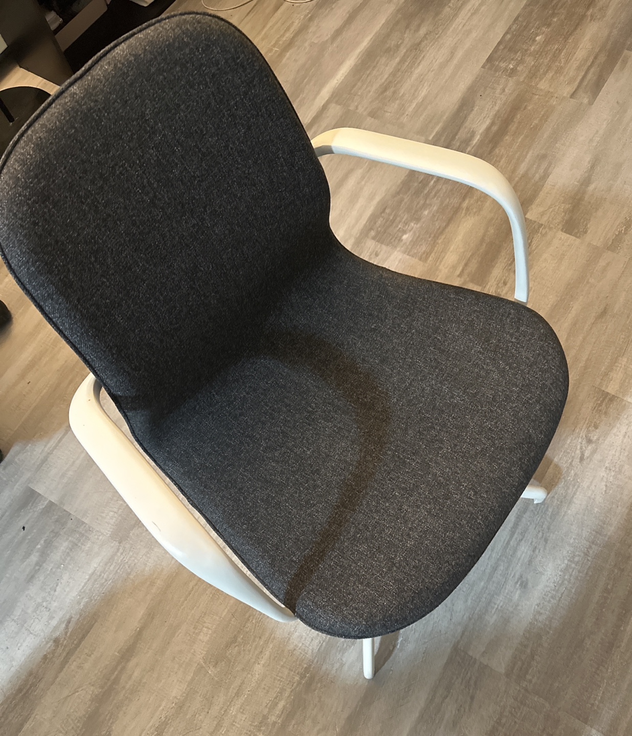 Modern Swivel Chair, Grey Fabric and White Frame