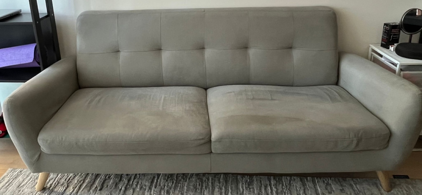 Light Grey Three-Seater Sofa with Wooden Legs