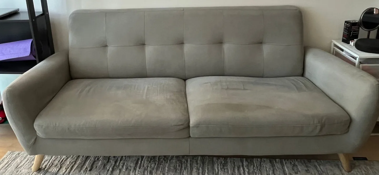 Light Grey Three-Seater Sofa with Wooden Legs thumbnail