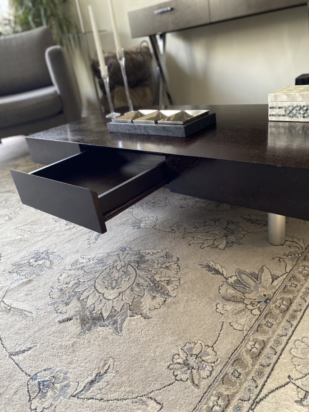 Modern Dark Brown Coffee Table with Drawers - photo 5