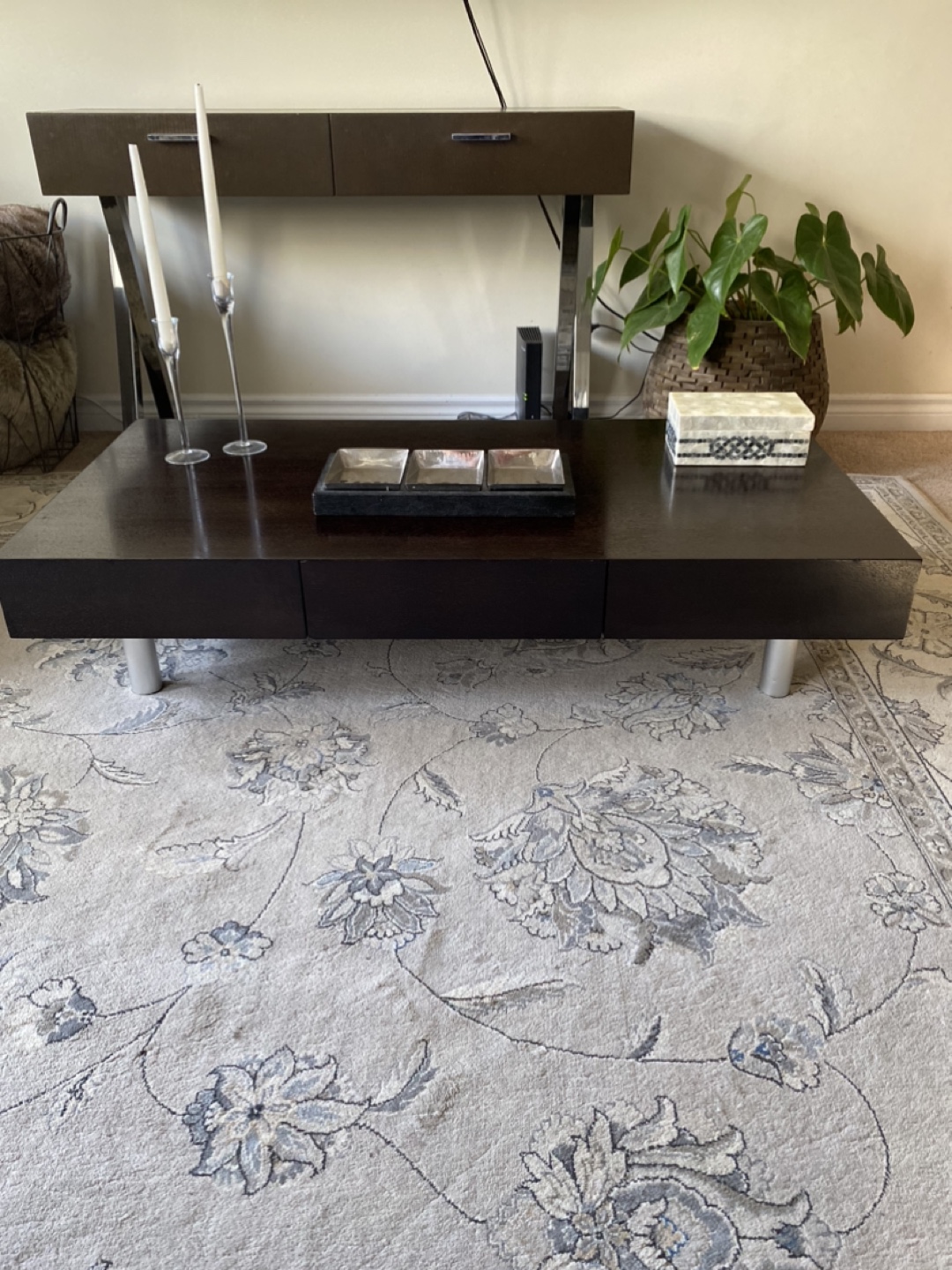 Modern Dark Brown Coffee Table with Drawers
