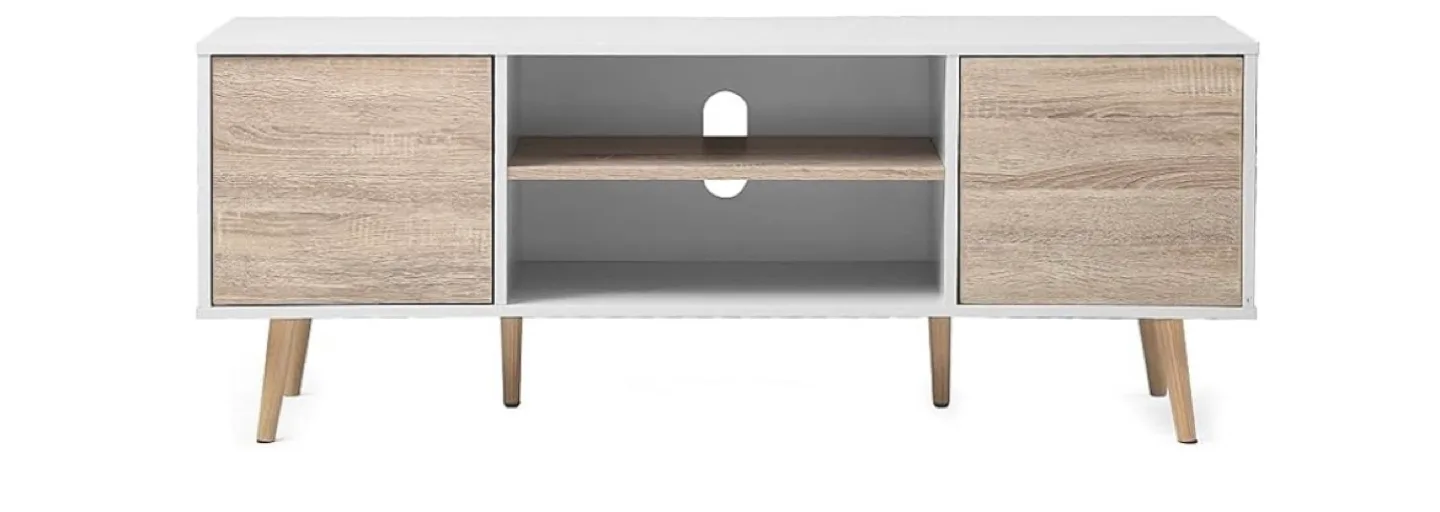 Mid-Century Modern TV Stand - White and Wood thumbnail