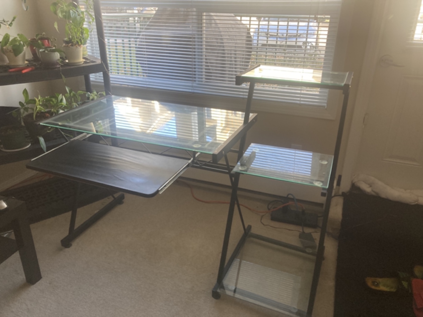 Glass Computer Desk with Keyboard Tray and Side Shelves - photo 2
