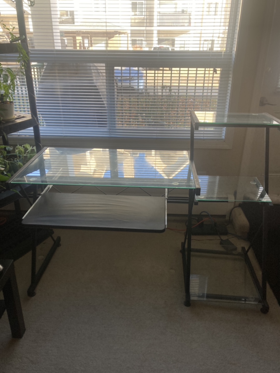 Glass Computer Desk with Keyboard Tray and Side Shelves