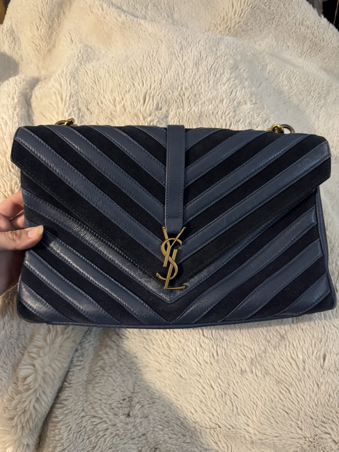 Yves Saint Laurent College Chain Bag - Navy Blue