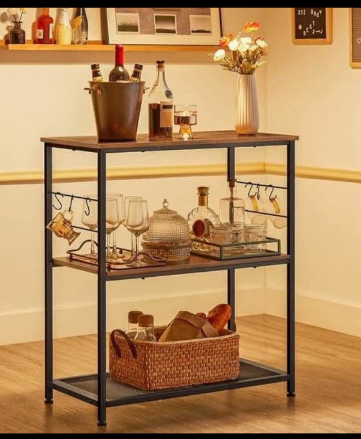 Rustic 3-Tier Storage Rack with Metal Frame