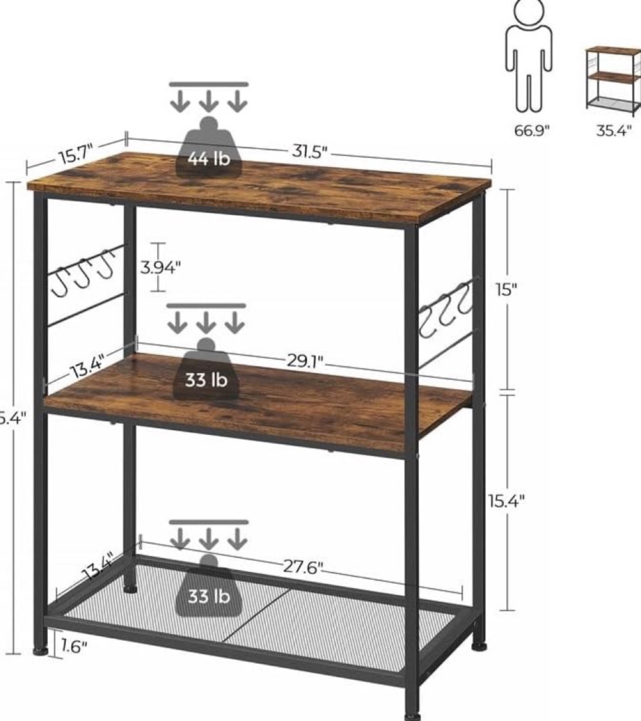 Rustic 3-Tier Storage Rack with Metal Frame - photo 2
