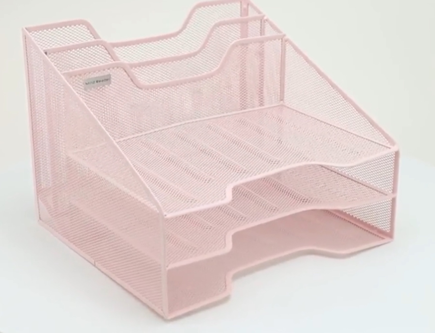 Pink Metal Mesh Desk Organiser - 3 Tier